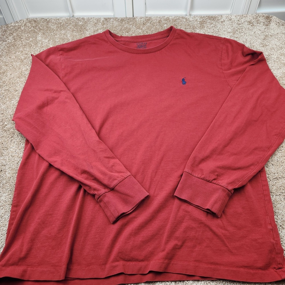 Polo Ralph Lauren Mens XL Red Long Sleeve Cotton T-Shirt Blue Pony Logo